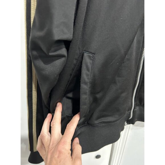 Adidas Mens Large Black Tan Full-Zip Track Jacket Retro Style Striped Sleeves - Picture 4 of 9